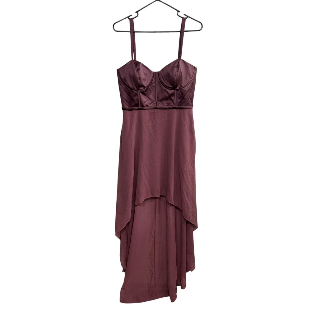 Romantic Glam Hi Low Dress DB Studio Satin Bodice Chianti Dark Feminine Size 12‎